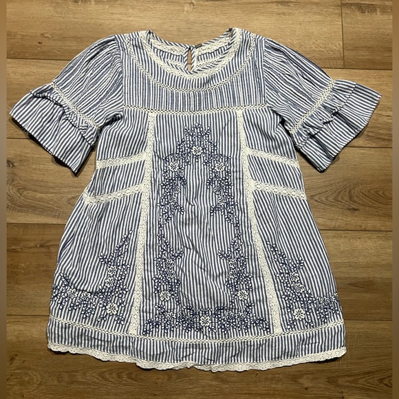 Free People Dresses & Skirts - Free People FP Striped Blue and White Dress with Lace Details XS